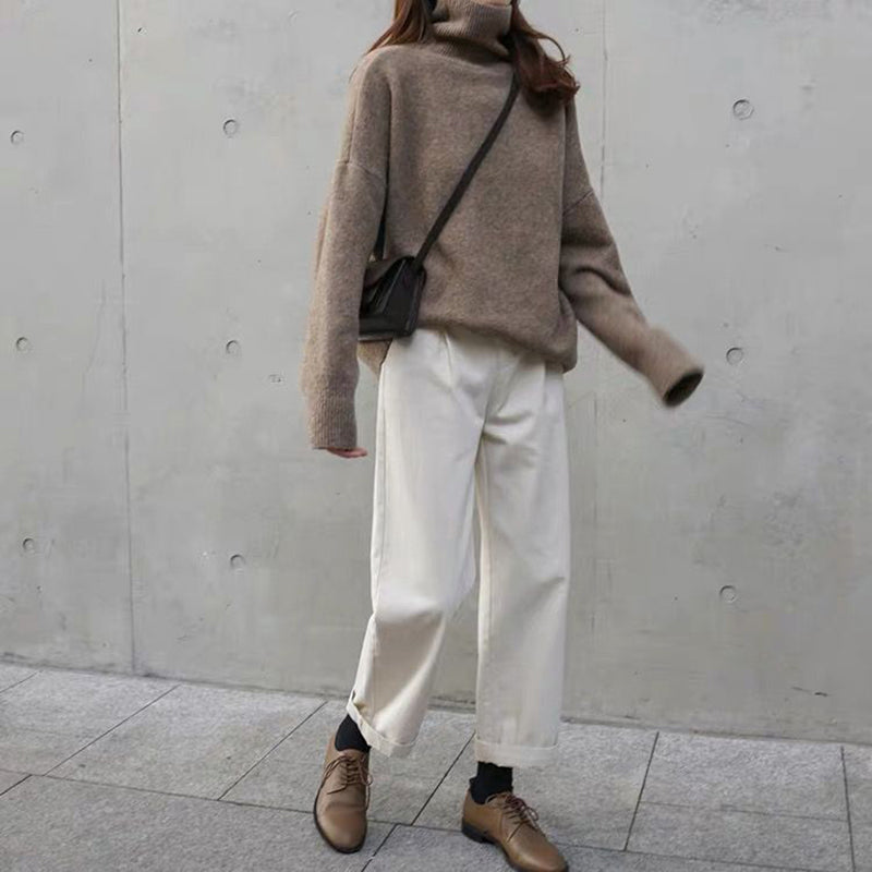 Basic Turtleneck Sweater With Overcut Shoulders