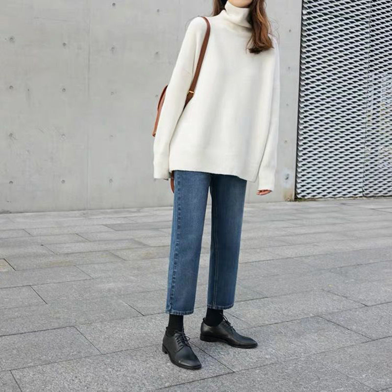 Basic Turtleneck Sweater With Overcut Shoulders