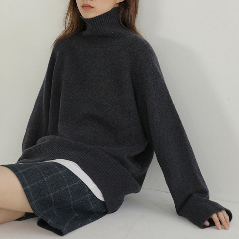 Basic Turtleneck Sweater With Overcut Shoulders