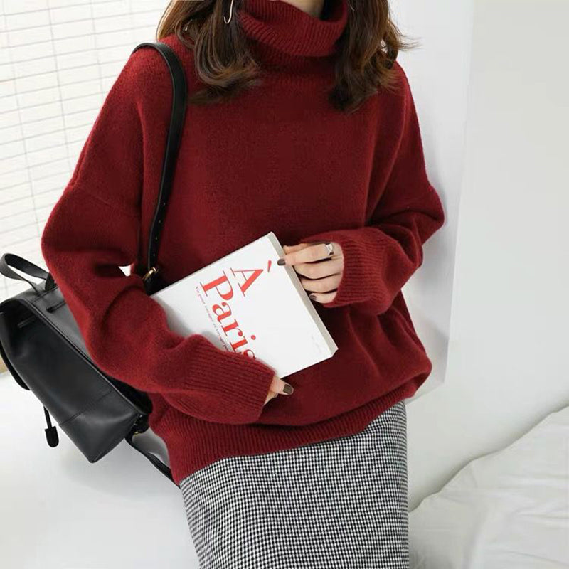 Basic Turtleneck Sweater With Overcut Shoulders