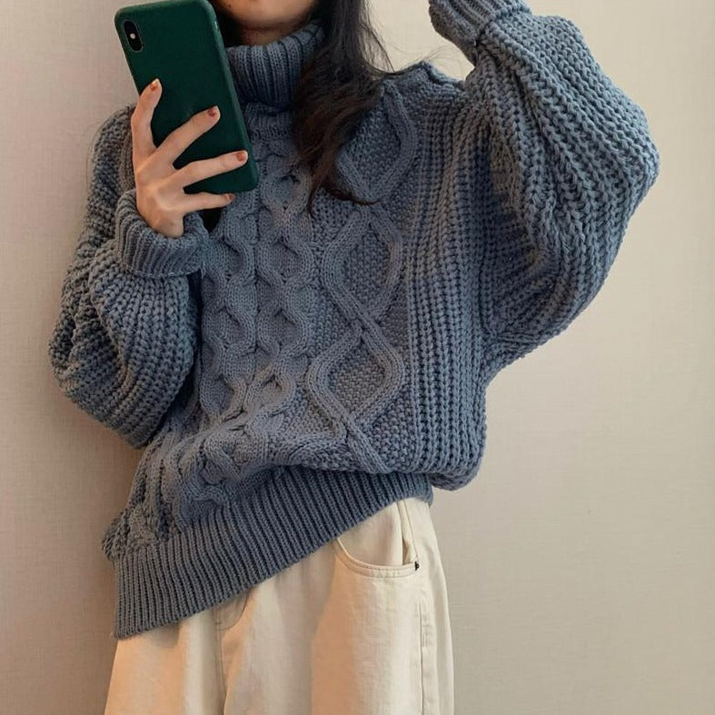 Thick Needle Twist Turtleneck Sweater