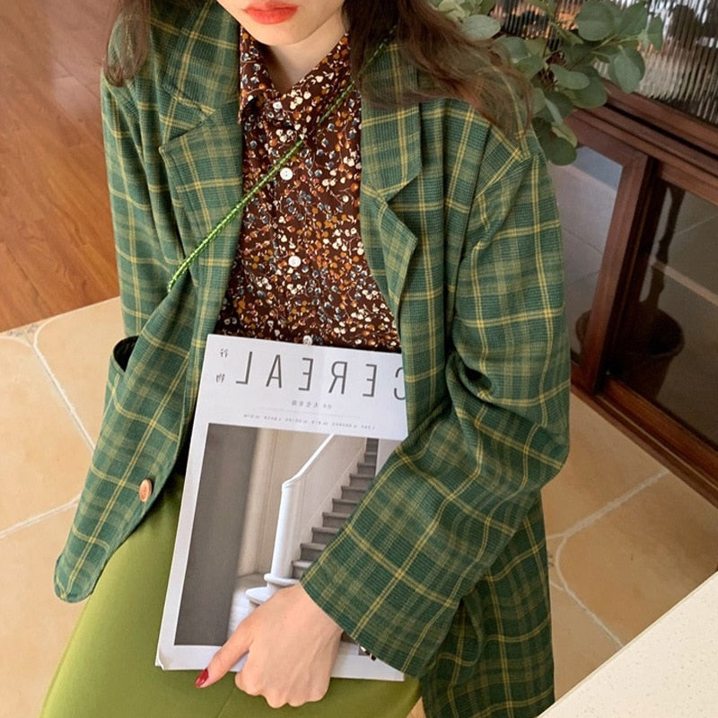 Plaid Blazer Jacket With Pockets