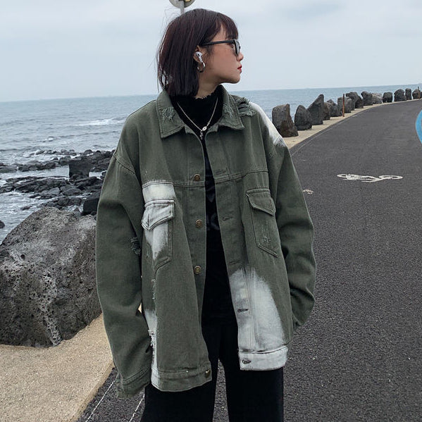 Ripped Denim Jacket With Pockets