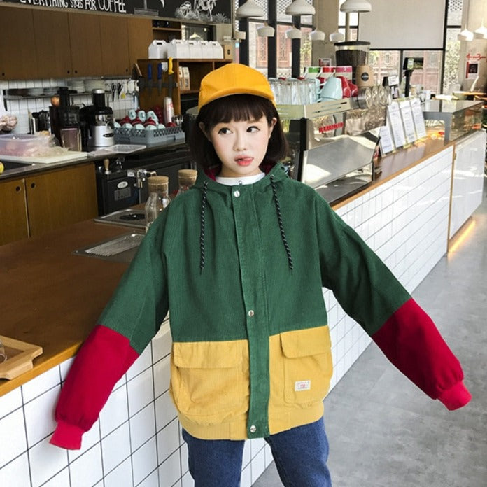 Colorblock Jacket With Hood And Pockets