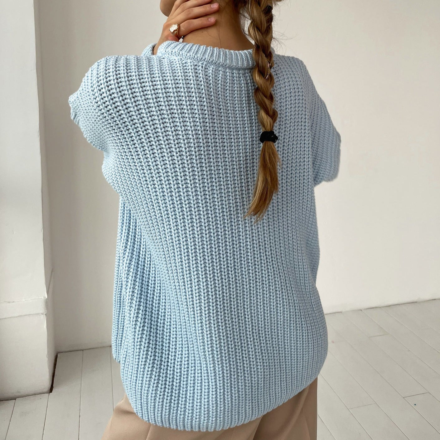 Oversized Knitted Sweater With O-Neck