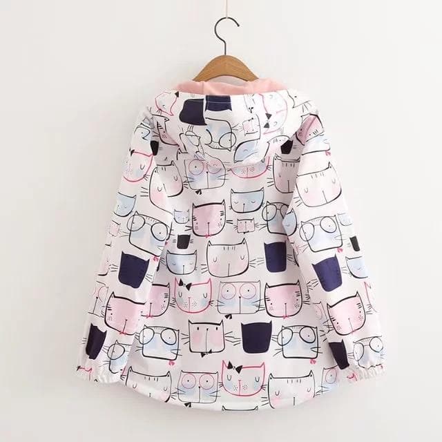 Hooded Jacket with Cat Pattern