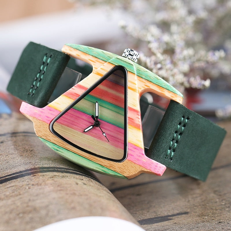 IvyShape | Colored Triangle Bamboo Wood Watch