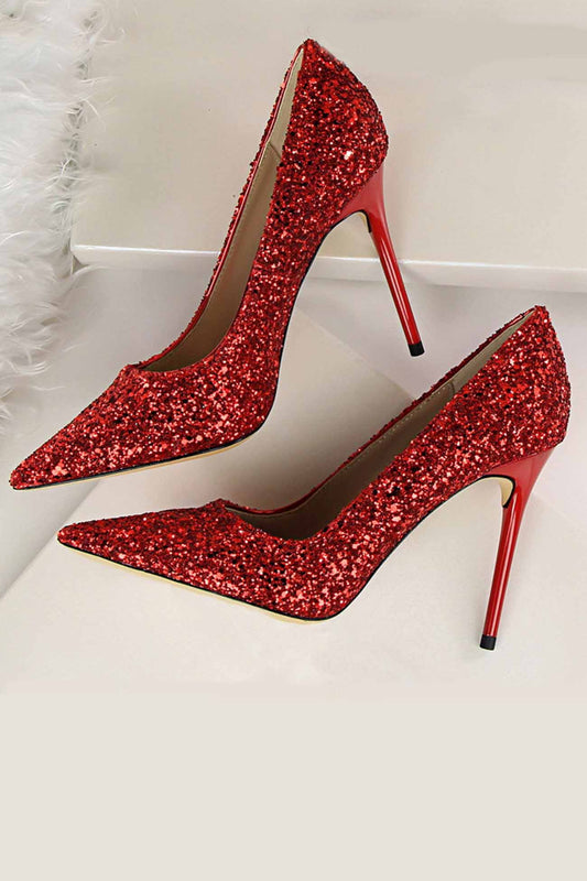 Toe Sequined High Heels