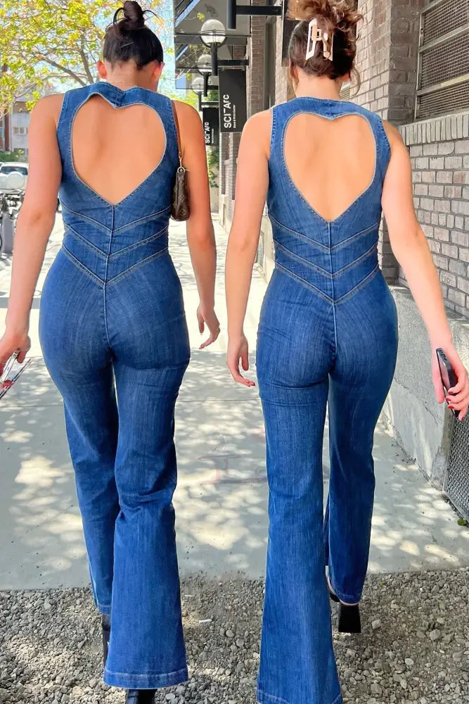 Ivyshape | Women's Stylish Denim Jumpsuit Backless