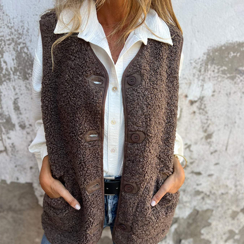 Ivyshape | Women's Winter Vest Made of Soft Wool with Buttons