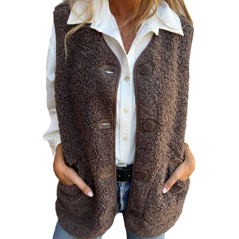 Ivyshape | Women's Winter Vest Made of Soft Wool with Buttons