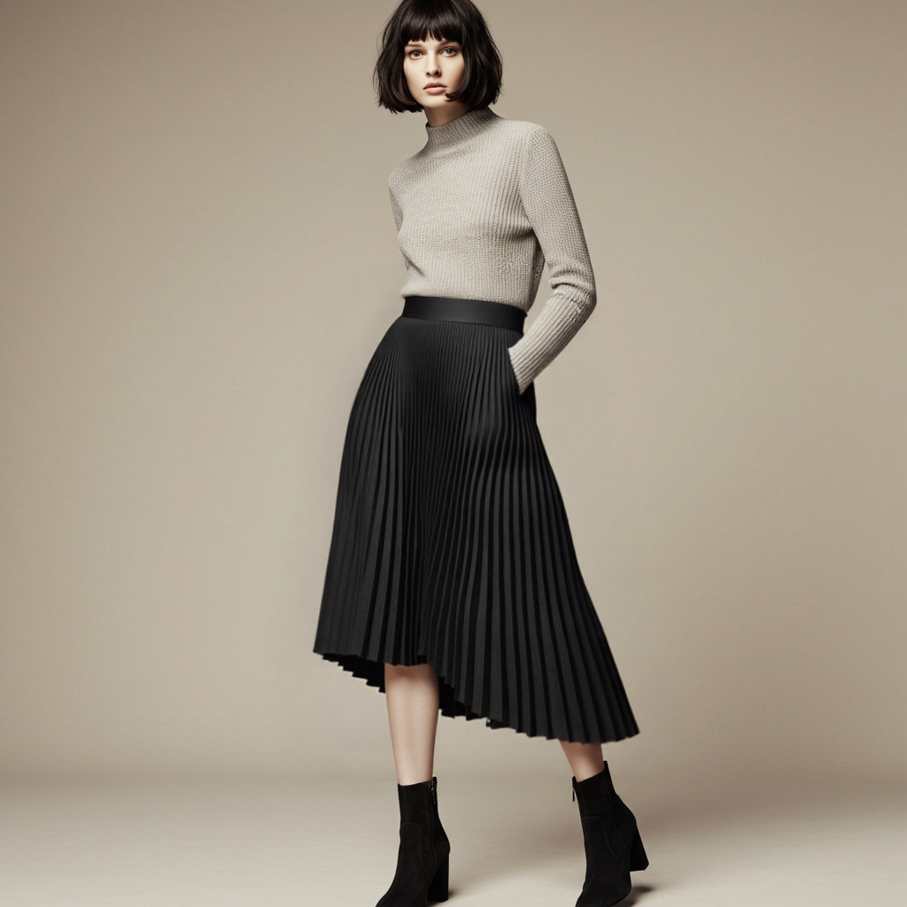 Ivyshape | Brand designer women's elegant chic solid pleated skirt high waist luxury fashion