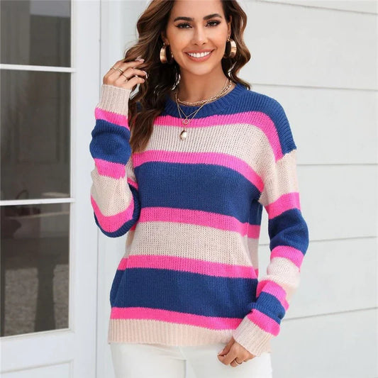 Ivyshape | Women's Multicolored Striped Sweater