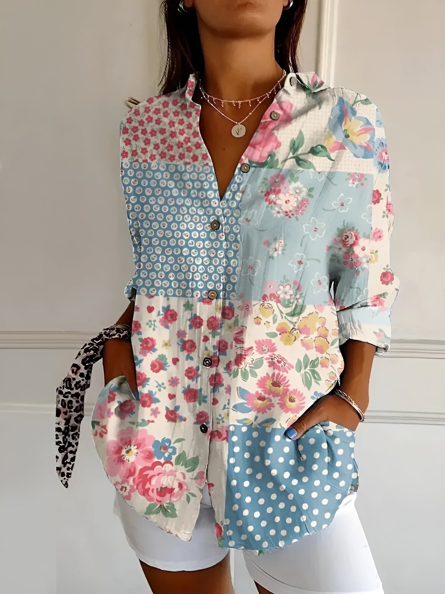 Ivyshape | Floral Button-Up Shirt