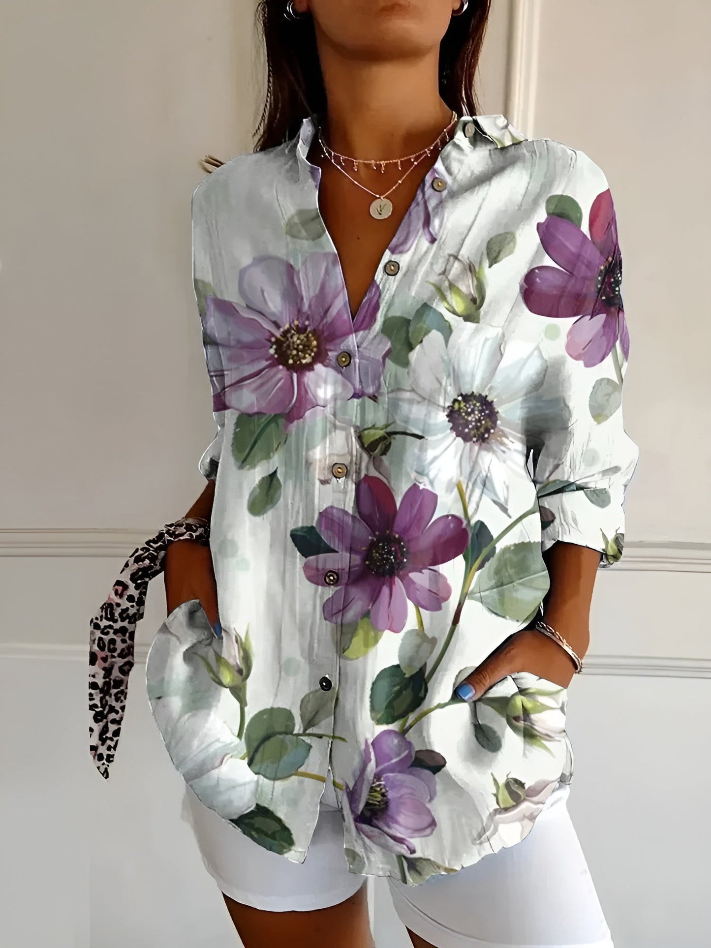 Ivyshape | Floral Button-Up Shirt