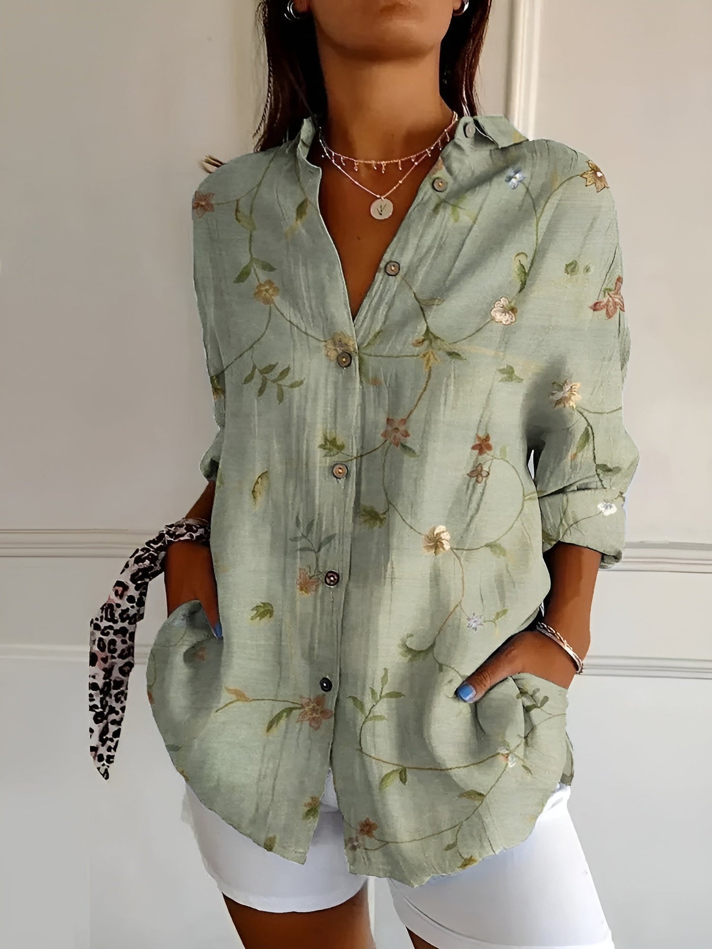 Ivyshape | Floral Button-Up Shirt