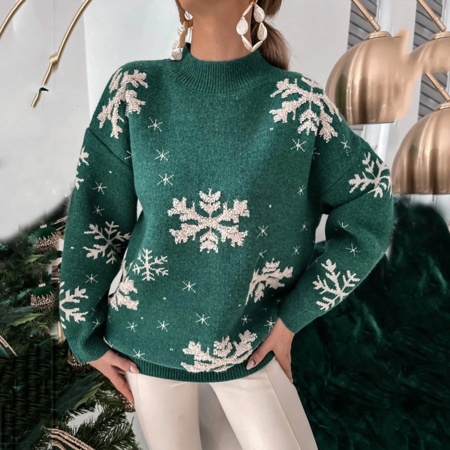 Ivyshape | Women's Snowflake Knitted Sweater