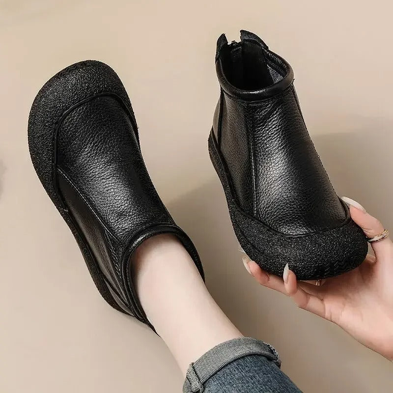 Ivyshape | Women's leather boots with zipper