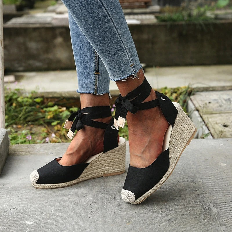 Ivyshape | Wedge Sandals with Tie-Up Lace