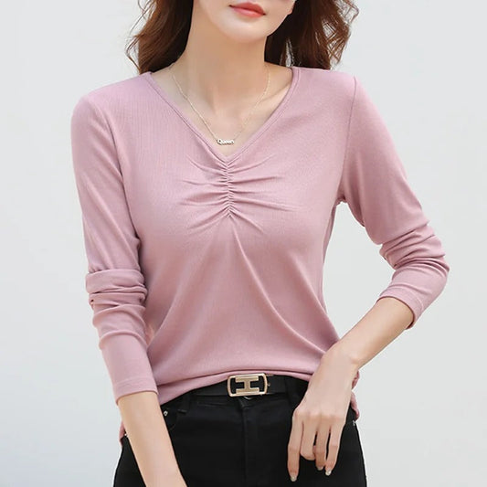 Ivyshape | Long Sleeve Shirt With V-Neck For Women