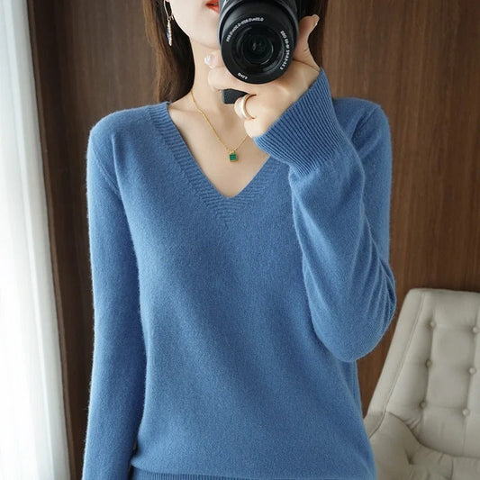 Ivyshape | warmer knit pullover with V-neck for women