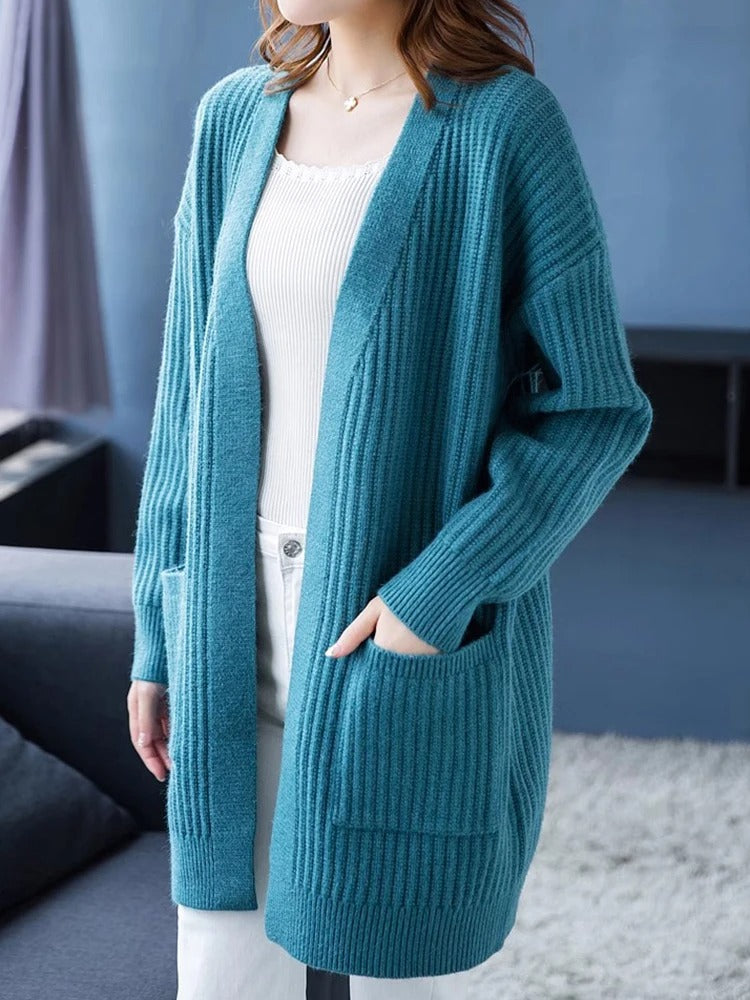 Ivyshape | Wool Lined V-Neck with Fleece Cardigan for Women