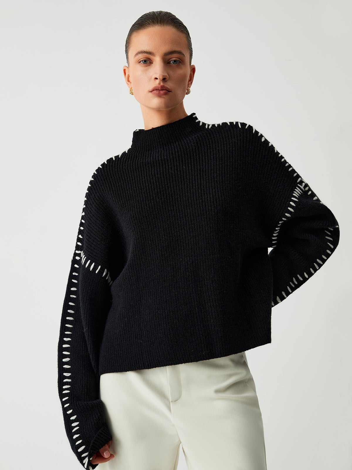 Ivyshape | Contrast Knit Sweater