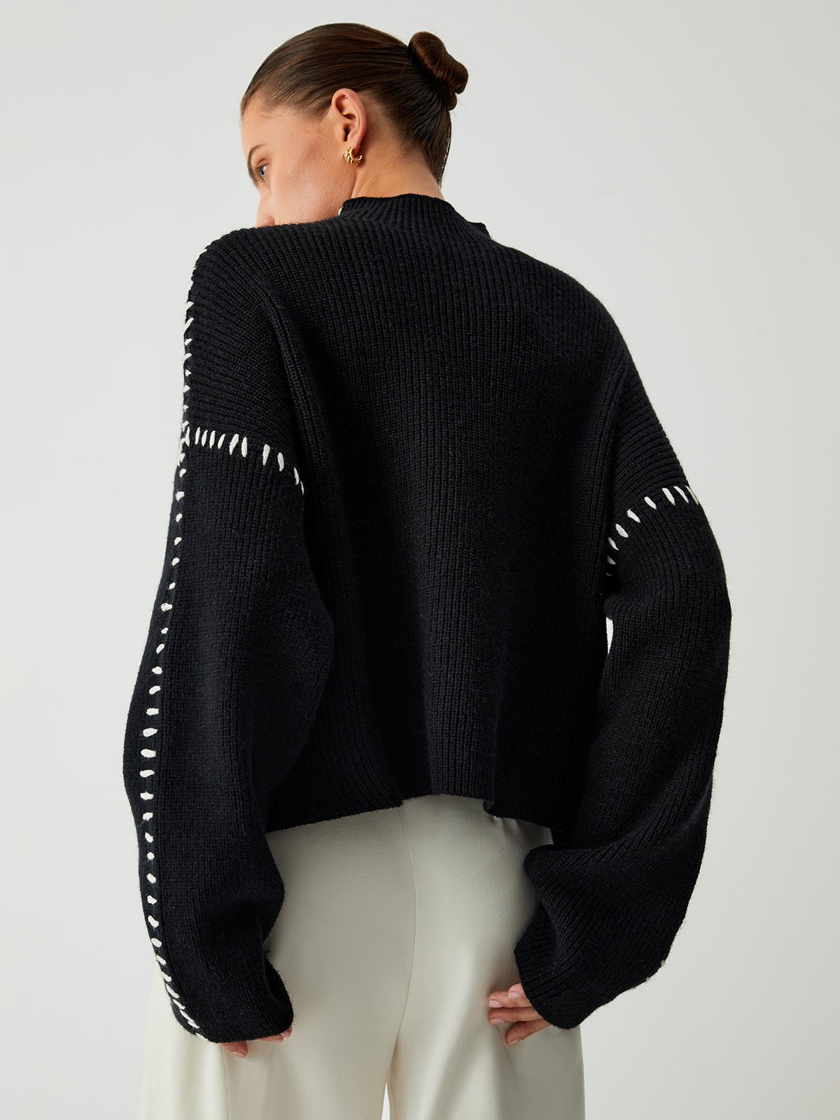 Ivyshape | Contrast Knit Sweater