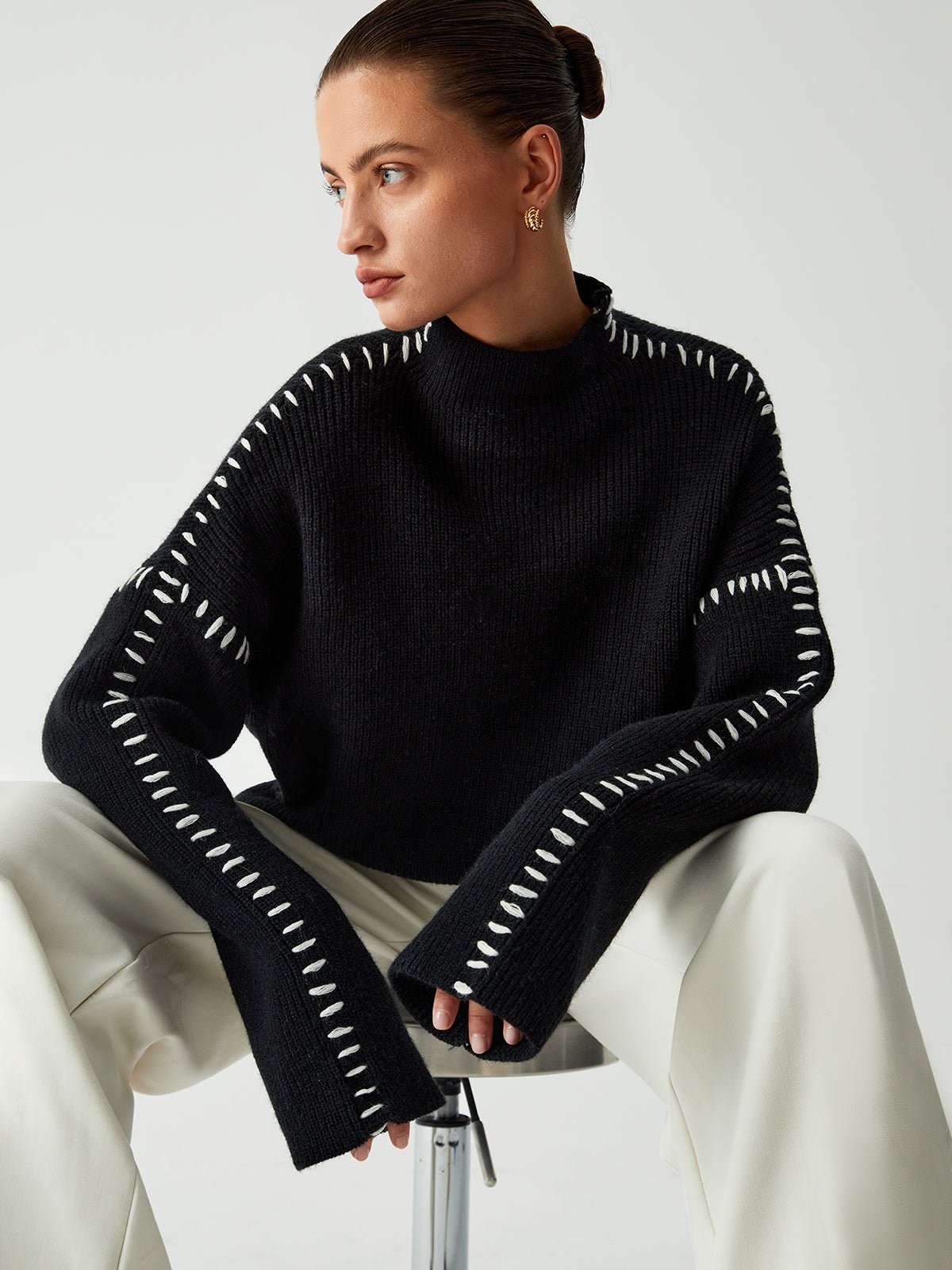 Ivyshape | Contrast Knit Sweater