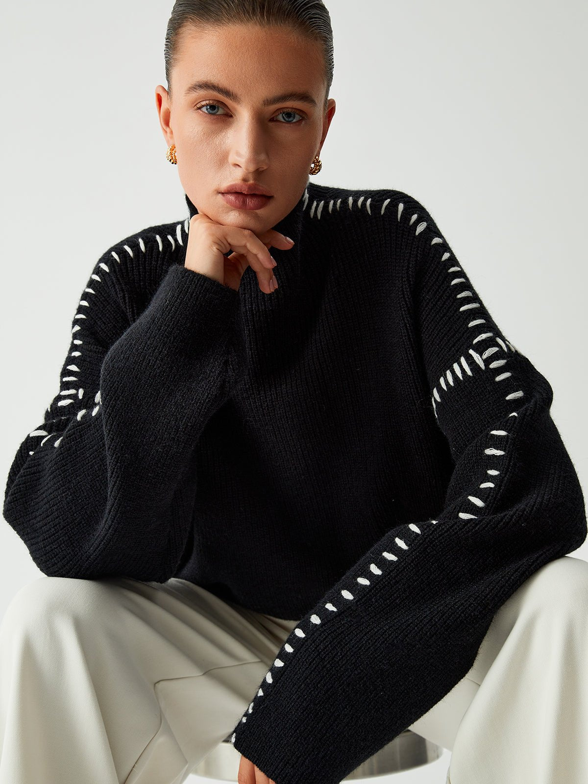 Ivyshape | Contrast Knit Sweater