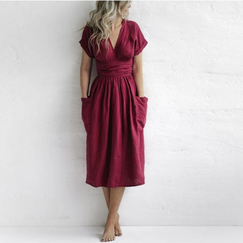 Ivyshape | Solid Color Cotton Linen Strappy Dress