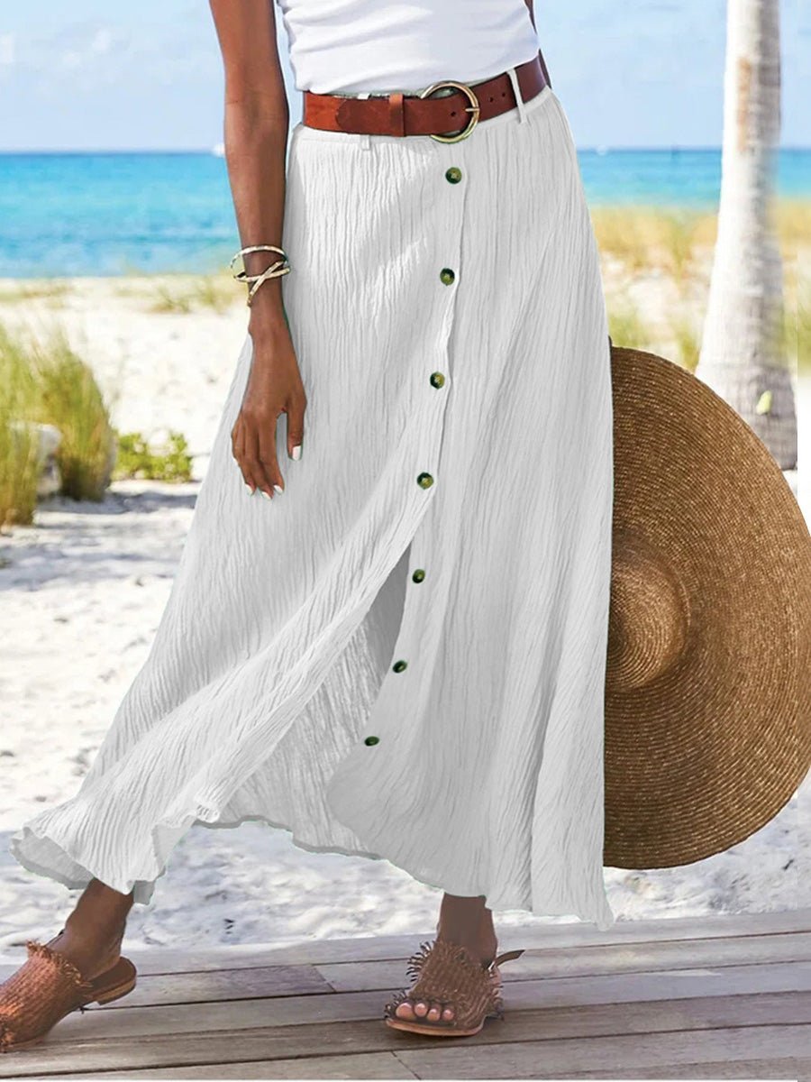 Ivyshape | Women's Skirts Cotton And Linen Button Slit A-Line Skirt