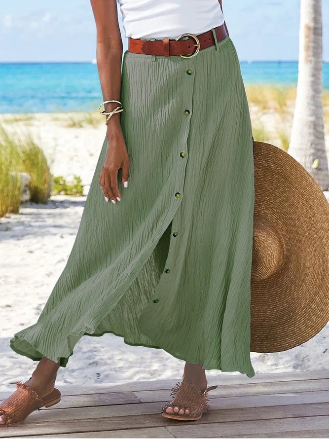 Ivyshape | Women's Skirts Cotton And Linen Button Slit A-Line Skirt