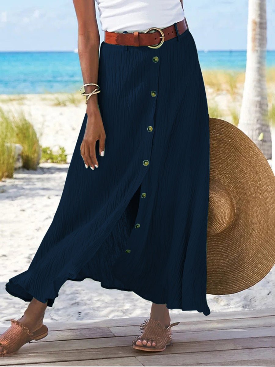Ivyshape | Women's Skirts Cotton And Linen Button Slit A-Line Skirt