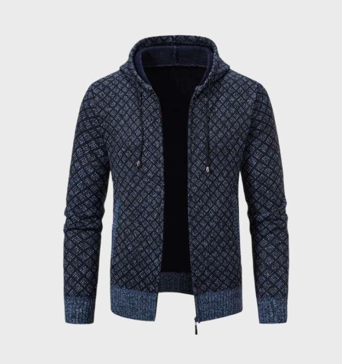 Ivyshape | Simple Argyle Jacket With Hood And Full-Zip