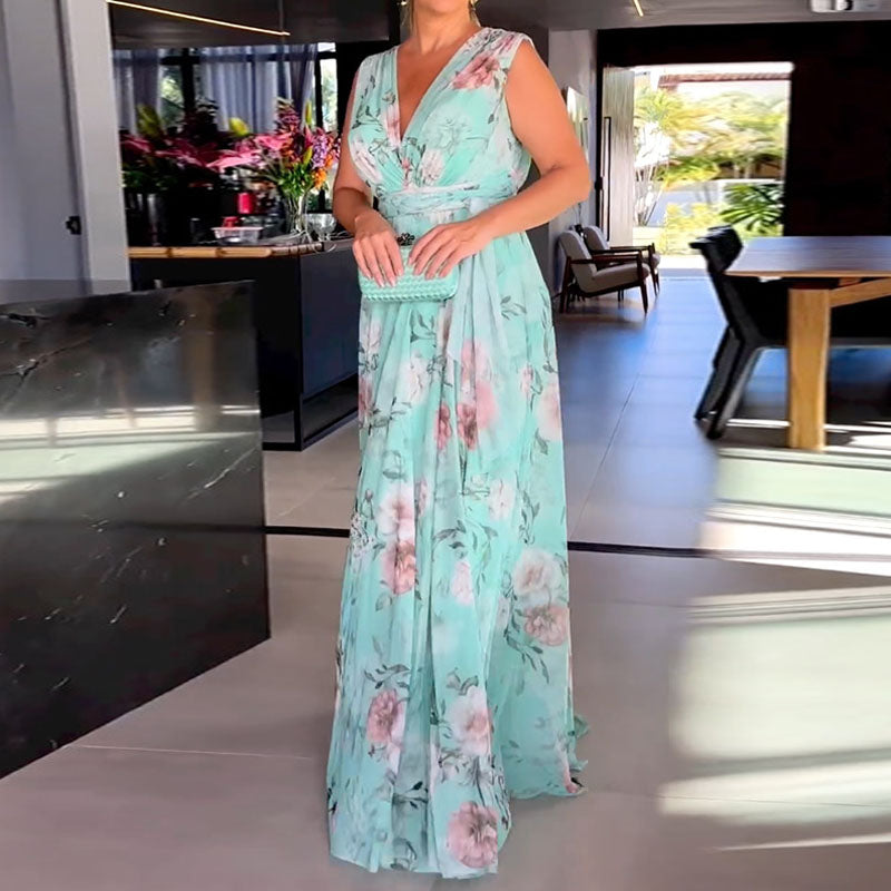 Summer Elegant Sleeveless Floral Maxi Dress | Ideal for Summer