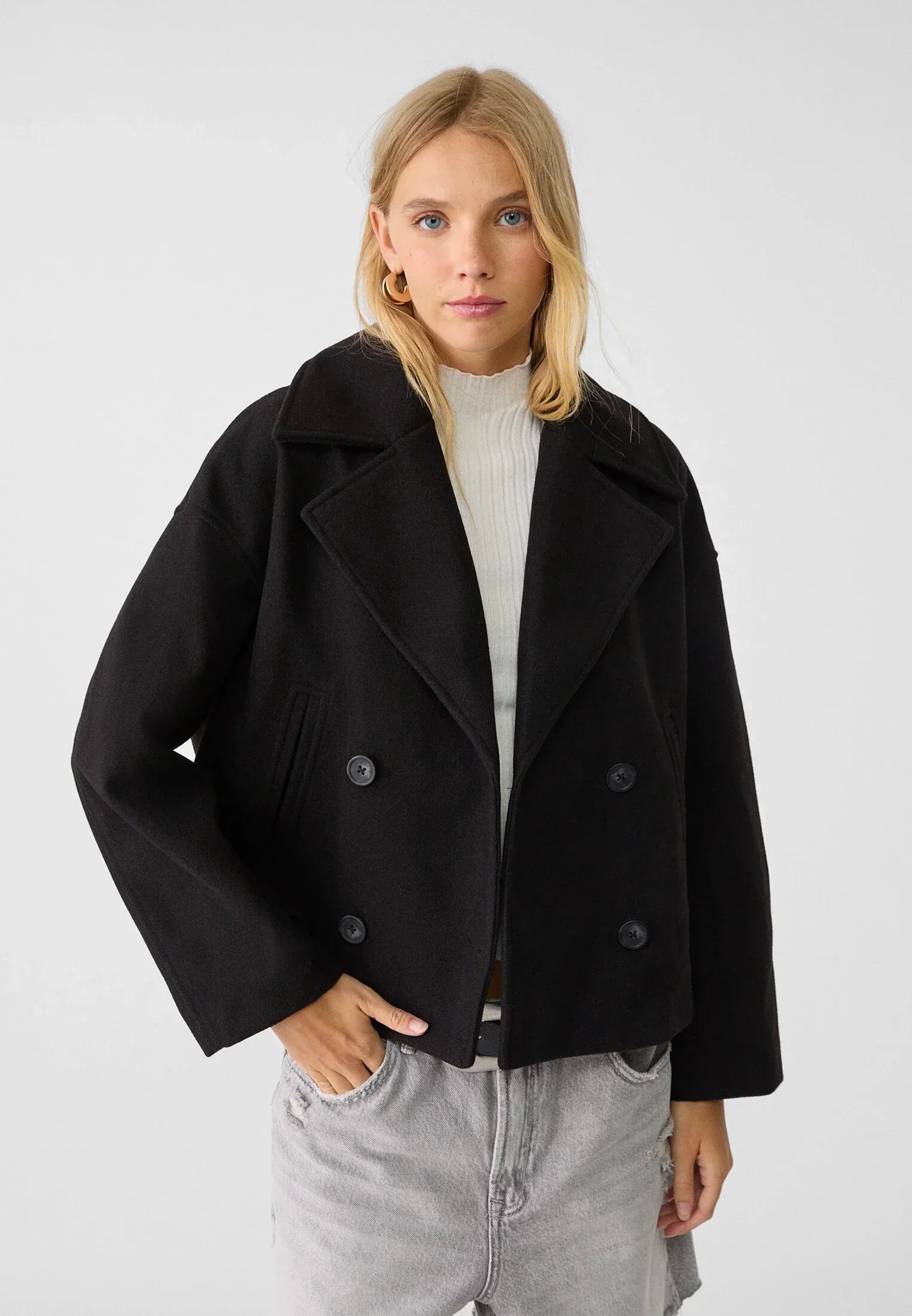 Ivyshape | Short Double-Breasted Coat