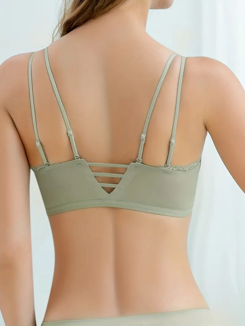 Front Buckle Double Thin Shoulder Straps Cut-Out Seamless Bra LightGreen