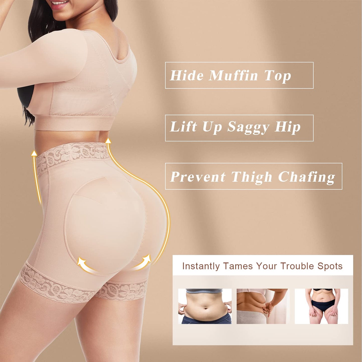 Seamless Butt Lifting Lace Shaper Shorts with Bones