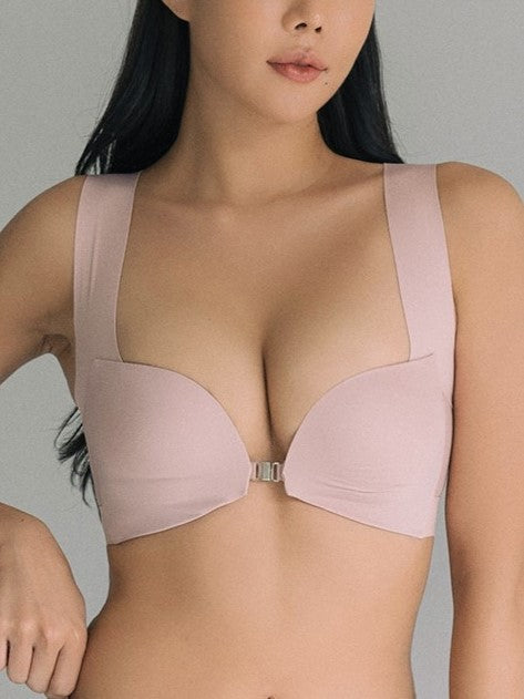 Solid Front Closure Adjustable Seamless Bra Pink