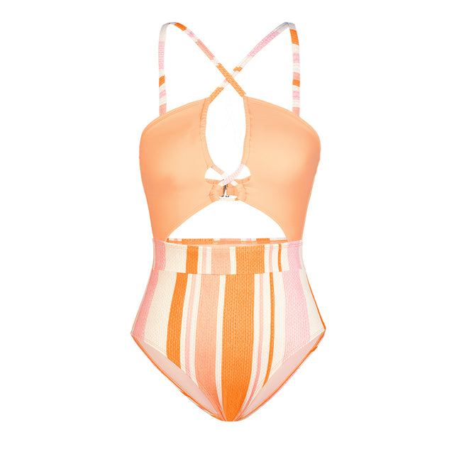 Cut Out One-Piece Swimsuit Sexy Drawstring Backless Monokini