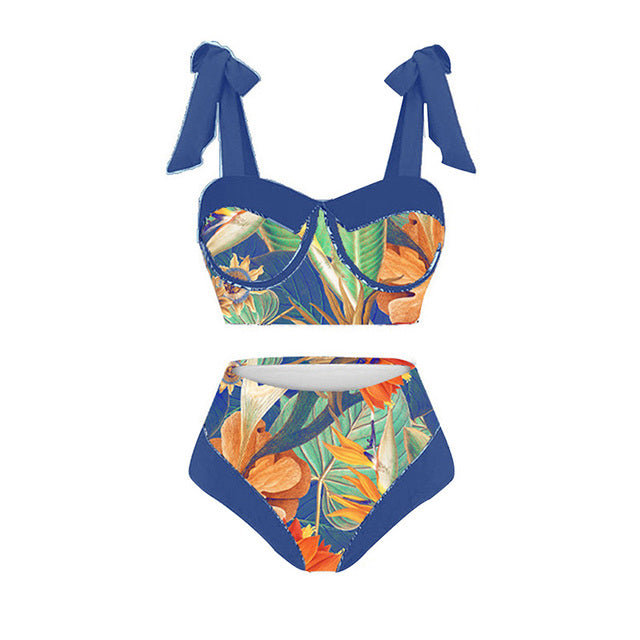 Retro Print Boho Bikini Set Swimwear