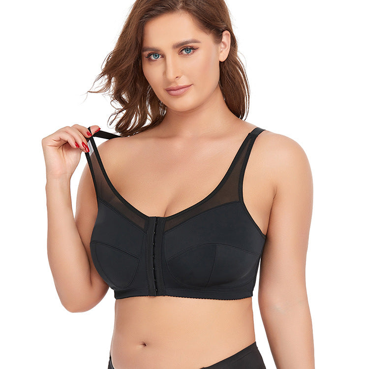 Wireless lace large cup front button thin bra