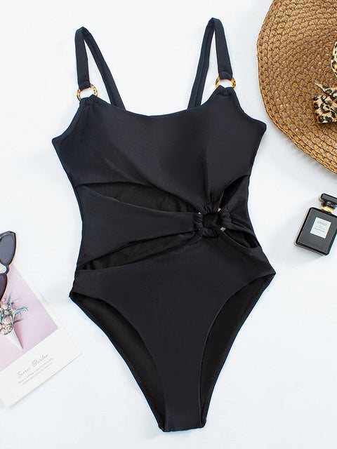 Solid Hollow Out Swimwear Push Up Monokini