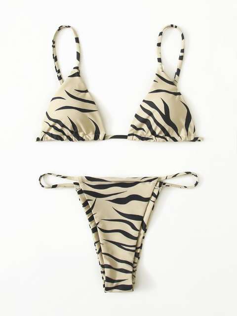 Zebra Print Push Up Bikini Padded Bra Low Waist