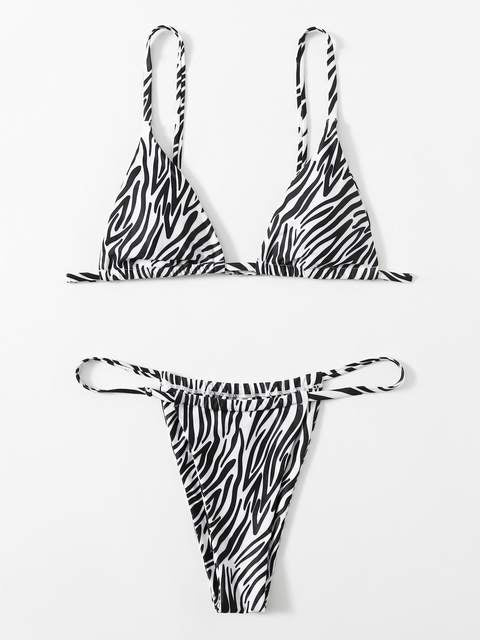 Zebra Print Push Up Bikini Padded Bra Low Waist