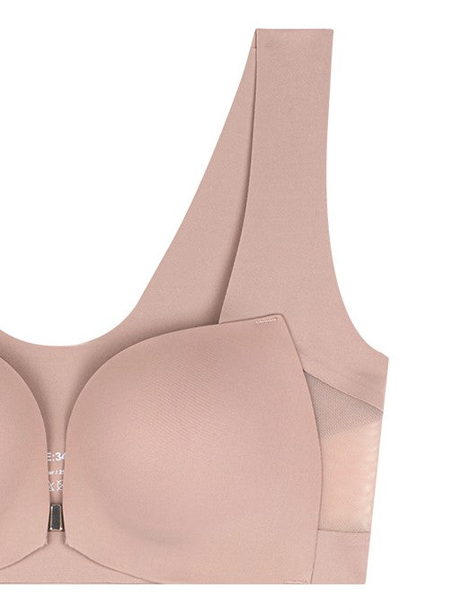 Solid Front Closure Adjustable Seamless Bra Pink