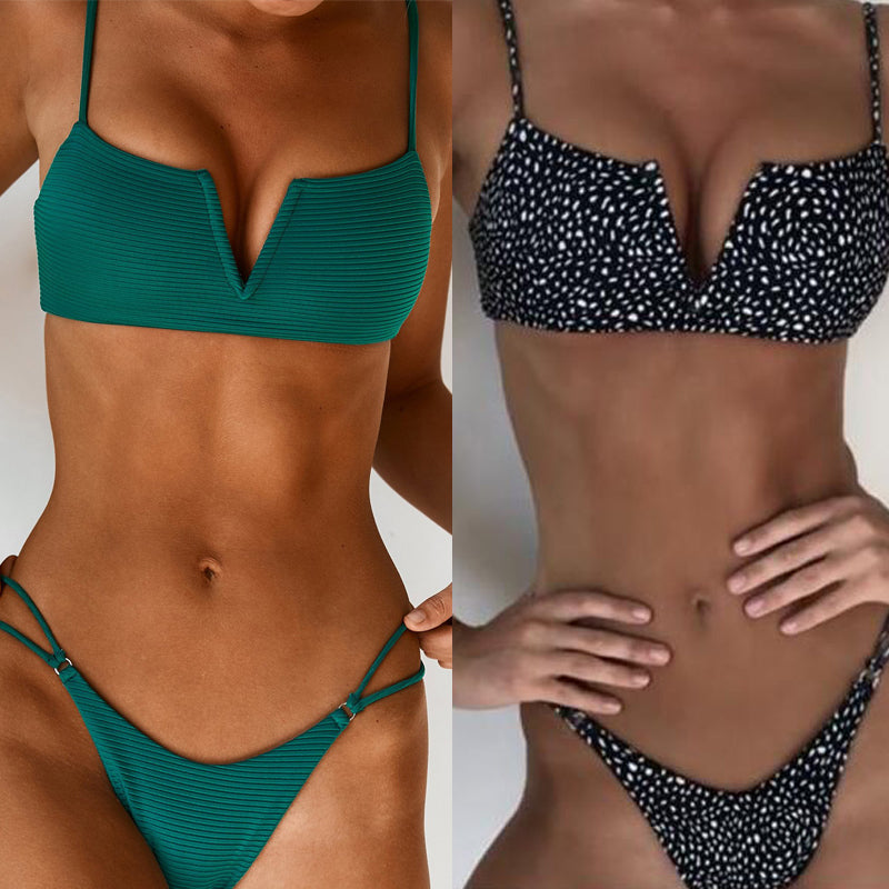 Halter Swimwear V Type Top Split Thong Bikinis