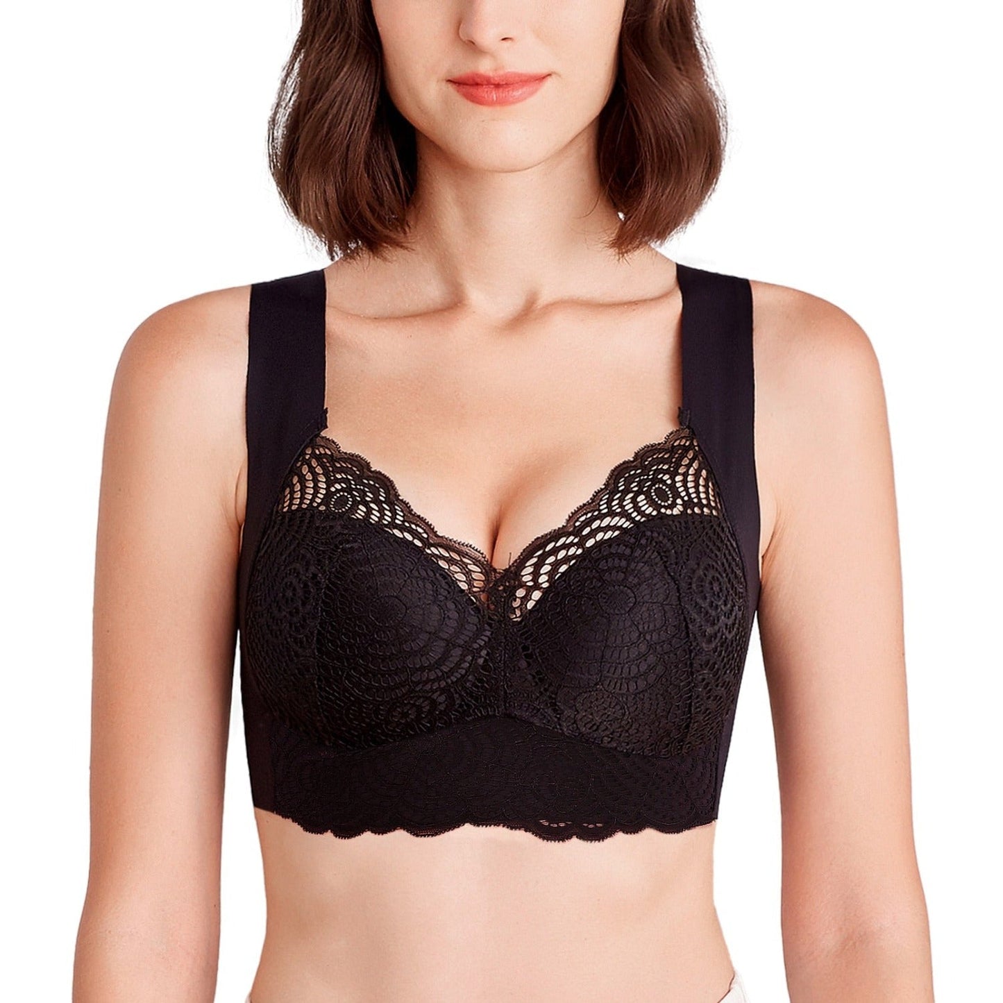 Wire Free Lace Bra Thin Cup Plus Size