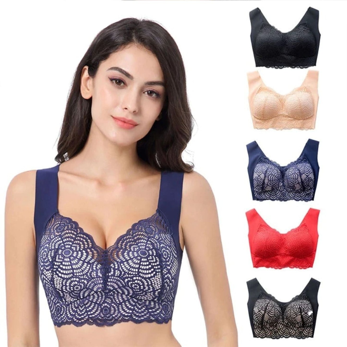 Wire Free Lace Bra Thin Cup Plus Size